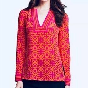 Trina Turk Geometric Pink and Orange Blouse
